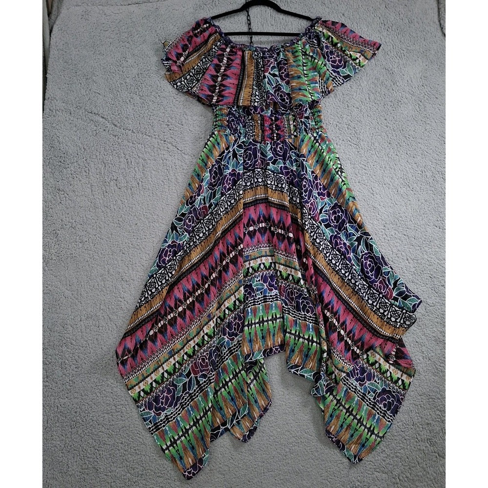 Rabbit Rabbit Designs Asymmetrical Handkerchief Hem Boho Floral Dress Womens 14